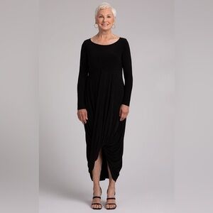 Sympli Swag Dress In Black Size 8 Draped Front Scoop Neck
